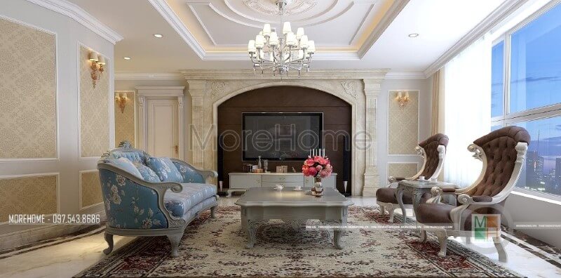 Thiết kế nội thất phòng khách chung cư phong cách tân cổ điển với tone màu sáng mang lại cho chúng ta cảm giác cơi nới về không gian và tạo độ thoáng cho căn phòng Danh sách các mẫu thiết kế phòng khách tân cổ điển tiện nghi