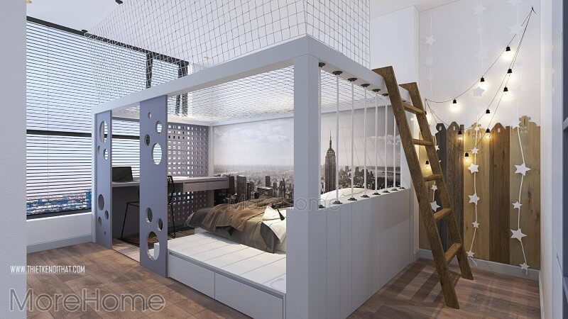 Thiết kế nội thất phòng ngủ chung cư hiện đại cho bé.