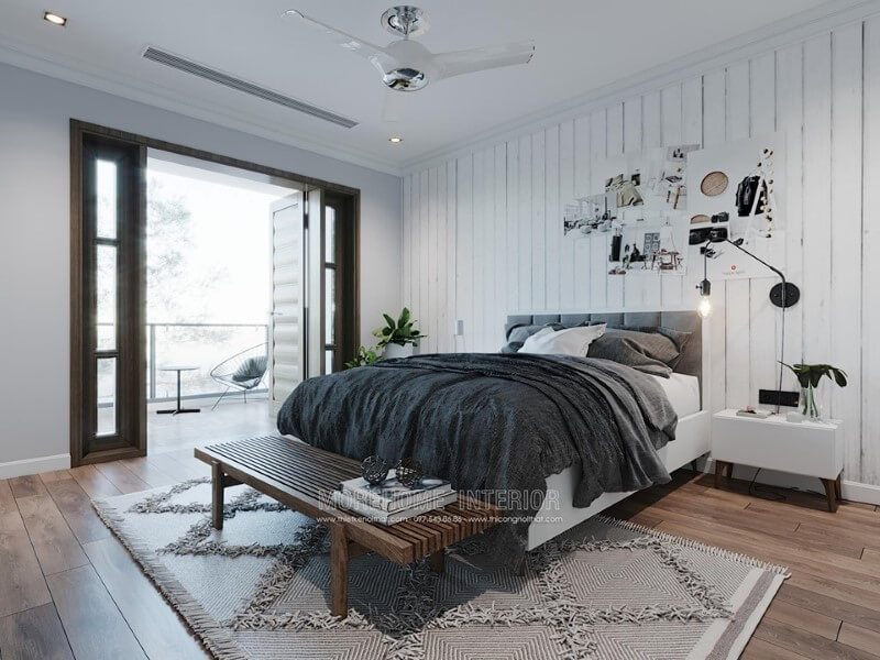 Lựa chọn giấy dán tường cho phòng ngủ với mẫu vân kẻ sọc giúp ăn gian được diện tích và thẩm mỹ hơn so với một bức tường thô cứng