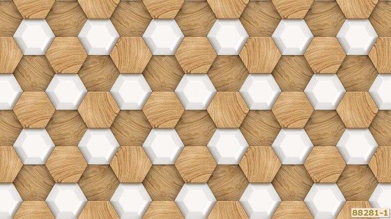 Giấy dán tường mã 88281-1 với họa tiết là những hình lục giác màu vàng và màu trắng được xếp xen kẽ nhau